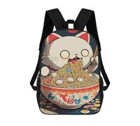 sinyumoney Sac À Dos Scolaire Cat Eating Ramen Sac À Dos Scolaire Enfant Imprimé En 3D, Sac De Voyage Tendance, Sac D'école Garçon 17inch