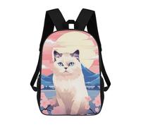 sinyumoney Sac À Dos Scolaire Cat Mount Fuji Portrait Sac À Dos Scolaire Enfant Imprimé En 3D, Sac De Voyage Tendance, Sac D'école Garçon 17inch