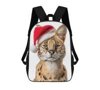 sinyumoney Sac À Dos Scolaire Christmas Serval Cat with Santa Hat Sac À Dos Scolaire Enfant Imprimé En 3D, Sac De Voyage Tendance, Sac D'école Garçon 17inch