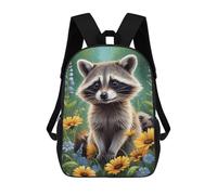 sinyumoney Sac À Dos Scolaire Cute Raccoon in Meadow Sac À Dos Scolaire Enfant Imprimé En 3D, Sac De Voyage Tendance, Sac D'école Garçon 17inch