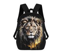sinyumoney Sac À Dos Scolaire Enfant 17 Pouces Aureate Sovereign - Lion’s Roar in Abstract Gold & Ebony Sac D'école Imprimé En 3D Pour Garçons (primaire Et Collège)