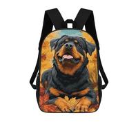 sinyumoney Sac À Dos Scolaire Enfant 17 Pouces Autumn Rottweiler Portrait Sac D'école Imprimé En 3D Pour Garçons (primaire Et Collège)