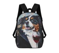 sinyumoney Sac À Dos Scolaire Enfant 17 Pouces Bernese Mountain Dog with Wine Glass Sac D'école Imprimé En 3D Pour Garçons (primaire Et Collège)