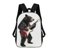 sinyumoney Sac À Dos Scolaire Enfant 17 Pouces Black Bear Guitar Sac D'école Imprimé En 3D Pour Garçons (primaire Et Collège)