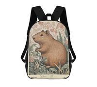 sinyumoney Sac À Dos Scolaire Enfant 17 Pouces Capybara William Morris Floral Sac D'école Imprimé En 3D Pour Garçons (primaire Et Collège)