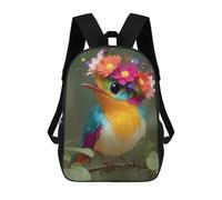 sinyumoney Sac À Dos Scolaire Enfant 17 Pouces Colorful Bird with Flower Crown Sac D'école Imprimé En 3D Pour Garçons (primaire Et Collège)