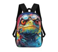 sinyumoney Sac À Dos Scolaire Enfant 17 Pouces Colorful Lizard with Goggles Sac D'école Imprimé En 3D Pour Garçons (primaire Et Collège)