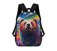 sinyumoney Sac À Dos Scolaire Enfant 17 Pouces Colorful Rainbow Bear Art Sac D'école Imprimé En 3D Pour Garçons (primaire Et Collège)
