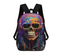 sinyumoney Sac À Dos Scolaire Enfant 17 Pouces Colorful Skull Headphones Artwork Sac D'école Imprimé En 3D Pour Garçons (primaire Et Collège)