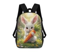 sinyumoney Sac À Dos Scolaire Enfant 17 Pouces Cute Bunny with Carrot in Meadow Sac D'école Imprimé En 3D Pour Garçons (primaire Et Collège)