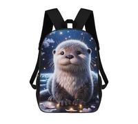 sinyumoney Sac À Dos Scolaire Enfant 17 Pouces Cute Otter in Moonlight Sac D'école Imprimé En 3D Pour Garçons (primaire Et Collège)