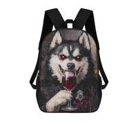 sinyumoney Sac À Dos Scolaire Enfant 17 Pouces Dark Wolf with Red Wine Glass Sac D'école Imprimé En 3D Pour Garçons (primaire Et Collège)