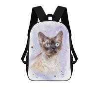 sinyumoney Sac À Dos Scolaire Enfant 17 Pouces Devon Rex Cat Watercolor Sac D'école Imprimé En 3D Pour Garçons (primaire Et Collège)