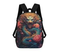 sinyumoney Sac À Dos Scolaire Enfant 17 Pouces Dragon with Flowers Fantasy Artwork Sac D'école Imprimé En 3D Pour Garçons (primaire Et Collège)