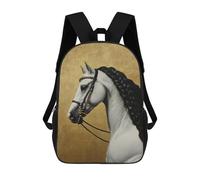 sinyumoney Sac À Dos Scolaire Enfant 17 Pouces Elegant White Horse Portrait Sac D'école Imprimé En 3D Pour Garçons (primaire Et Collège)