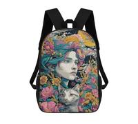 sinyumoney Sac À Dos Scolaire Enfant 17 Pouces Fantasy Floral Cat Artwork Sac D'école Imprimé En 3D Pour Garçons (primaire Et Collège)