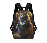 sinyumoney Sac À Dos Scolaire Enfant 17 Pouces Fat Cat Stylish Suit Sac D'école Imprimé En 3D Pour Garçons (primaire Et Collège)