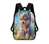 sinyumoney Sac À Dos Scolaire Enfant 17 Pouces Floral Fantasy with Cute Animals Sac D'école Imprimé En 3D Pour Garçons (primaire Et Collège)