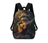 sinyumoney Sac À Dos Scolaire Enfant 17 Pouces Frog Hat Playing Guitar Sac D'école Imprimé En 3D Pour Garçons (primaire Et Collège)