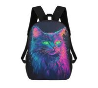 sinyumoney Sac À Dos Scolaire Enfant 17 Pouces Glowing Neon Cat Art Print-5 Sac D'école Imprimé En 3D Pour Garçons (primaire Et Collège)
