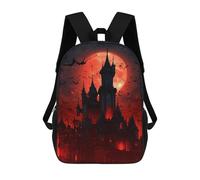 sinyumoney Sac À Dos Scolaire Enfant 17 Pouces Halloween Castle with Full Moon -4 Sac D'école Imprimé En 3D Pour Garçons (primaire Et Collège)