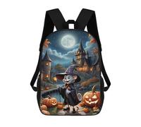 sinyumoney Sac À Dos Scolaire Enfant 17 Pouces Halloween Witch Cat with Pumpkins-1 Sac D'école Imprimé En 3D Pour Garçons (primaire Et Collège)