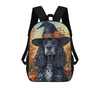 sinyumoney Sac À Dos Scolaire Enfant 17 Pouces Halloween Witch Dog Art Print-3 Sac D'école Imprimé En 3D Pour Garçons (primaire Et Collège)