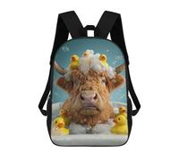 sinyumoney Sac À Dos Scolaire Enfant 17 Pouces Highland Cow Bath Time with Ducks Sac D'école Imprimé En 3D Pour Garçons (primaire Et Collège)