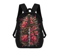 sinyumoney Sac À Dos Scolaire Enfant 17 Pouces Japanese Sword with Dragon And Flowers Sac D'école Imprimé En 3D Pour Garçons (primaire Et Collège)