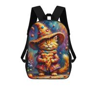 sinyumoney Sac À Dos Scolaire Enfant 17 Pouces Magical Cat with Pizza Hat Sac D'école Imprimé En 3D Pour Garçons (primaire Et Collège)