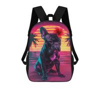sinyumoney Sac À Dos Scolaire Enfant 17 Pouces Neon Sunset Bulldog Sac D'école Imprimé En 3D Pour Garçons (primaire Et Collège)