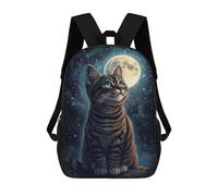 sinyumoney Sac À Dos Scolaire Enfant 17 Pouces Night Sky Cat Moon Art Print Sac D'école Imprimé En 3D Pour Garçons (primaire Et Collège)
