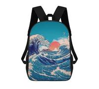 sinyumoney Sac À Dos Scolaire Enfant 17 Pouces Ocean Wave Sunset Art Print Sac D'école Imprimé En 3D Pour Garçons (primaire Et Collège)