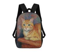 sinyumoney Sac À Dos Scolaire Enfant 17 Pouces Orange Tabby Cat Painting Sac D'école Imprimé En 3D Pour Garçons (primaire Et Collège)