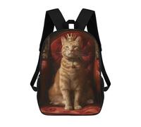 sinyumoney Sac À Dos Scolaire Enfant 17 Pouces Orange Tabby Cat Queen Sac D'école Imprimé En 3D Pour Garçons (primaire Et Collège)