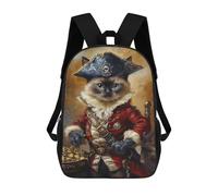 sinyumoney Sac À Dos Scolaire Enfant 17 Pouces Pirate Cat Captain Portrait-1 Sac D'école Imprimé En 3D Pour Garçons (primaire Et Collège)