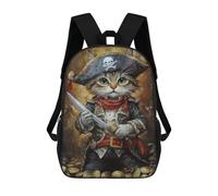 sinyumoney Sac À Dos Scolaire Enfant 17 Pouces Pirate Cat Treasure Chest-1 Sac D'école Imprimé En 3D Pour Garçons (primaire Et Collège)