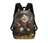 sinyumoney Sac À Dos Scolaire Enfant 17 Pouces Pirate Cat Treasure Chest Sac D'école Imprimé En 3D Pour Garçons (primaire Et Collège)