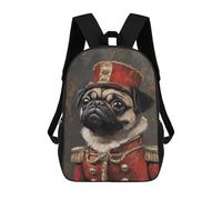 sinyumoney Sac À Dos Scolaire Enfant 17 Pouces Royal Pug Portrait Painting Sac D'école Imprimé En 3D Pour Garçons (primaire Et Collège)