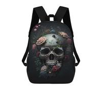 sinyumoney Sac À Dos Scolaire Enfant 17 Pouces Skull with Flowers Art Print-6 Sac D'école Imprimé En 3D Pour Garçons (primaire Et Collège)