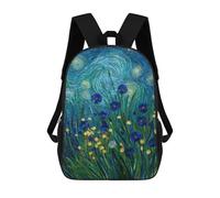 sinyumoney Sac À Dos Scolaire Enfant 17 Pouces Starry Night Flowers Canvas Print -2 Sac D'école Imprimé En 3D Pour Garçons (primaire Et Collège)