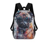 sinyumoney Sac À Dos Scolaire Enfant 17 Pouces Stylish Pug with Sunglasses Sac D'école Imprimé En 3D Pour Garçons (primaire Et Collège)