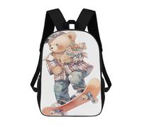 sinyumoney Sac À Dos Scolaire Enfant 17 Pouces Teddy Bear with Flowers on Skateboard Sac D'école Imprimé En 3D Pour Garçons (primaire Et Collège)