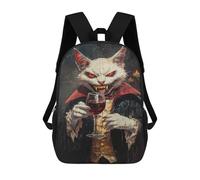 sinyumoney Sac À Dos Scolaire Enfant 17 Pouces Vampire Cat with Wine Glass-3 Sac D'école Imprimé En 3D Pour Garçons (primaire Et Collège)