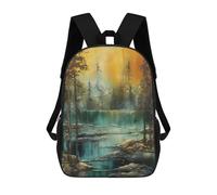 sinyumoney Sac À Dos Scolaire Enfant 17 Pouces Vintage Lakeside Forest Sac D'école Imprimé En 3D Pour Garçons (primaire Et Collège)