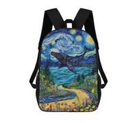 sinyumoney Sac À Dos Scolaire Enfant 17 Pouces Whale in Starry Night Landscape Sac D'école Imprimé En 3D Pour Garçons (primaire Et Collège)