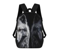 sinyumoney Sac À Dos Scolaire Enfant 17 Pouces White Wolf And Black Wolf Sac D'école Imprimé En 3D Pour Garçons (primaire Et Collège)