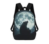sinyumoney Sac À Dos Scolaire Enfant 17 Pouces Wolf Howling at Full Moon-7 Sac D'école Imprimé En 3D Pour Garçons (primaire Et Collège)