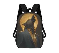 sinyumoney Sac À Dos Scolaire Enfant 17 Pouces Wolf Howling at Full Moon-9 Sac D'école Imprimé En 3D Pour Garçons (primaire Et Collège)