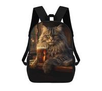 sinyumoney Sac À Dos Scolaire Enfant Tendance Et Décontracté Fat Cat Beer Bar Pub Drink Sac À Dos Scolaire Imprimé En 3D Pour Garçon, Grand Sac À Dos